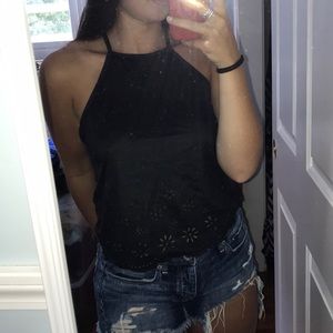 Suede Cutout Halter Top